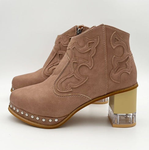 Niulatu High Heel Women's Boots Autumn Women Ankle Boots Retro Platform Square Chunky Heels Crystal Rivet Women Shoes Plus Size DJSE