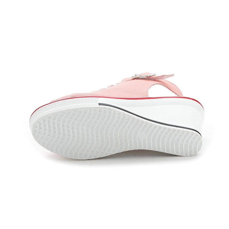 Niulatu High Top Canvas Shoes Women's Fish Mouth Canvas Sandals Sloped Heel Hollow Out Women's Shoes Wedges Shoes for Women DJSE