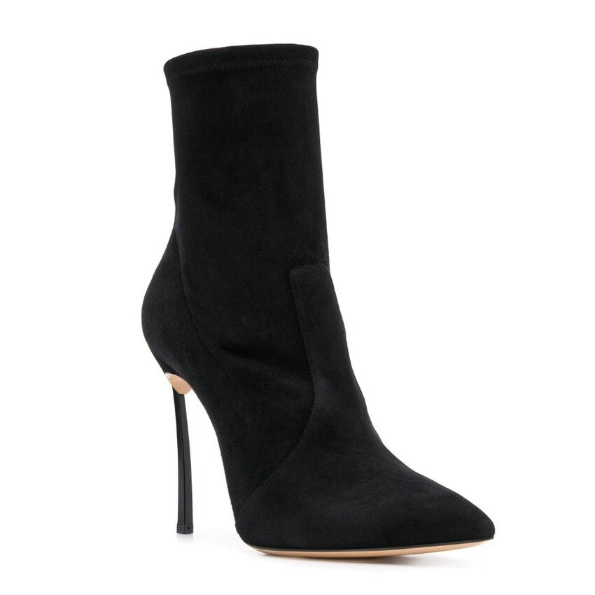 Niulatu Fashion Women Boots Pointed Toe Faux Suede Ankle Boots 11CM Heel High Heels Shoes Woman Autumn Female Socks Boots DJSE