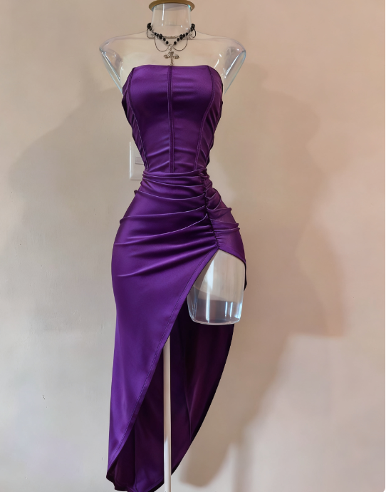 Niulatu Burgundy Strapless Party Dress Bodycon Satin Short Evening Gowns Sexy Birthday Dresses HZ1031