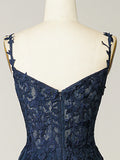 Niulatu Elegant Sweetheart Neck Tulle Lace Dark Blue Long Prom Dress, Dark Blue Long Evening Dress HZ1026