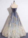 Niulatu tulle lace long prom dress blue tulle formal dress HZ1110
