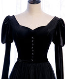 Niulatu black satin long prom dress black evening dress HZ1110