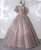 Niulatu tulle lace long prom dress pink lace prom gown HZ1110