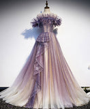 Niulatu tulle sequin long prom dress purple evening dress HZ1110