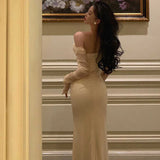 Niulatu Mermaid Off The Shoulder Tulle White Satin Long Prom Dress Evening Dresses HZ1110