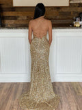 Niulatu Spaghetti Straps Long Sequins Prom HZ1007