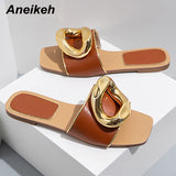 Niulatu PU Metal Decoratio Flat With Non-Slip Soles Slippers Summer Outside Shallow Solid Women Shoes New 2025 DJSE