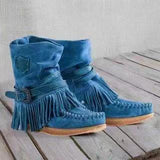 Niulatu Women Ankle Boots Ladies Suede Shoes Tassel Single Boots Pop Tide Silp-on Boho Boots Women Flat Shoes Cowboy Shoes Short Boots DJSE