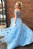Niulatu tulle lace off shoulder long prom dress, tulle formal dress HZ0113