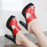 Niulatu Size 32-43 High Heels Slippers Women Platform Shoes Summer 2025 Block Heel Leather Slides Ladies Office Slippers DJSE
