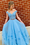 Niulatu tulle lace off shoulder long prom dress, tulle formal dress HZ0113