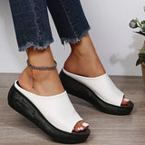 Niulatu Women Summer 2025 New Ethnic Style Wedge with Fish Mouth One Word Drag Cake Thick Bottom Women's Shoes Large Size DJSE