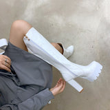 Niulatu Knee High Boots Women White Square Heel Long Boots Woman Patent Leather Shoes Spring Winter Large Size DJSE