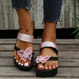 Niulatu Women Sandals Summer Platform Wedge Beach Indoor Slippers Rhinestone Butterfly Flip Flops Shoes Female Elegant Slides Plus Size DJSE