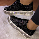 Niulatu Women Vulcanize Shoes Sneakers Sliver Bling Shoes Girl Flat Glitter Sneakers Casual Female Breathable Lace Up Sport Shoes DJSE