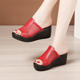 Niulatu 32-43 Platform Shoes Women Wedges Slippers 2025 Summer Cutout High Heels Slides Ladies Office OL Slippers DJSE
