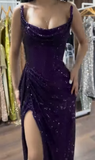 Classy Mermaid Strapless Black Girls Sequin Grape Sequin Long Prom Dresses Party Dress Birthday Outfits Graduation Dresses HZ1214