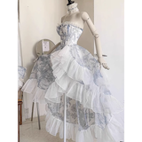 Niulatu High Low Strapless Floor Length Light Blue Flowers Prom Dresses Birthday Dress SD467