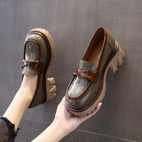 Niulatu Leather Women autumn Loafers Woman Chunky Platform Loafer Shoes Woman Mixed Colors Thick Heel Pumps for Women DJSE