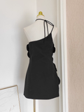 Niulatu A line Halter Black Flowers Vacation Dress Short Birthday Dresses SD178