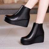 Niulatu Leather Autumn Winter Boots Shoes Women Ankle Boots Female Wedges Boots Women Boot Platform Shoes Warm DJSE