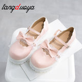 Niulatu lolita shoes pink white red black bow Harajuku heels women cute shoes korean women shoes round head kawaii shoes DJSE