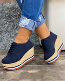 Niulatu Shoes Women Sneakers Ladies Solid Color Wedge Thick Shoes Round Toe Lace-Up Comfortable Platform Sneakers 2025 Fashion DJSE