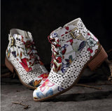 Niulatu Style Women Ankle Boots Print Floral High Heel Ladies Shoes Party Dancing Pumps Basic Leather Boots hjkm DJSE