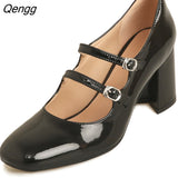 Niulatu Toe Patent Leather Mary Janes High Heels Pumps For Women Spring Summer Party Chunky Shoes Ladies DJSE