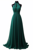 Niulatu Halter Chiffon Long Prom Dress with Elegant HZ1007