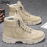 Niulatu Men Boots Leather Waterproof Lace Up Military Boots Men Winter Ankle Lightweight Shoes for Men Winter Casual Non Slip DJSE