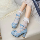 Niulatu Japanese Pearl Bow Jk Sweet Cute Strap Super High Heeled Round Head Student Shoes Kawaii Girl Tea Party Cos Loli Vintage DJSE