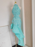 Niulatu Sheath Irregular Hem Green Homecoming Dresses Short Lace Birthday Outfits SD273