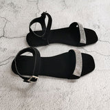 Niulatu Rhinestone Sexy Women Sandals Slip-on Cool Black New Summer Shoes Woman Flat with Bling Comfort Sandalias Mujer DJSE