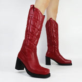 Niulatu Design Women's Western Boots Platform Chunky High Heels Big Size 43 Classic Vintage Cowboy Boots Women Shoes For Woman DJSE