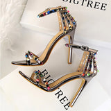 Niulatu Shoes Color Rivets Women Sandals Roman Style Heeled Sandals Hollow Out High Heels Stiletto Sexy Party Shoes Sandals DJSE
