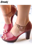 Niulatu Sandals Chunky Heel Women Sandals Summer elderly Ankle Strap Elegant Ladies Shoes High Heel Peep Toe Leather Pumps DJSE