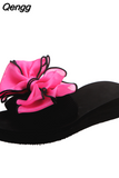 Niulatu Women Sandals Summer Platform Wedge Beach Indoor Slippers Rhinestone Butterfly Flip Flops Shoes Female Elegant Slides Plus Size DJSE