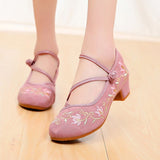 Niulatu Women All-match Embroidered Shoes Ladies Dance Wedding Shoes Ethnic Style Hanfu Mid-heel Pumps DJSE