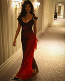 Niulatu A Line Straps Ombre Burgundy Chiffon Long Prom Dress HZ0113