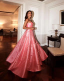 Niulatu A line Sweetheart Pink Satin Evening Dress Floor Length Prom Dresses HZ1110