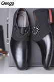 Niulatu Men's Fashion Splicing Buckle Derby Shoes Men Leather Dress Shoes Wedding Party Shoes Mens Business Office Oxfords Slip-On Flats DJSE