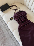 Niulatu Sheath Halter Sleeveless Burgundy Satin Backless Prom Dresses Long Evening Dress HZ1110