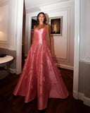 Niulatu A line Sweetheart Pink Satin Evening Dress Floor Length Prom Dresses HZ1110