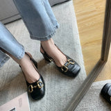 Niulatu New Fashion Single Shoes Women Decorative Button Retro Chunky Heels Sandals Women Square Head Shallow Mouth Shoes DJSE