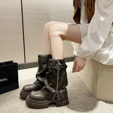 Niulatu Shoes for Women Belt Buckle Women's Boots Fashion Side Zipp Modern Boots Women High Quality Round Toe Mid-Calf Zapatos DJSE