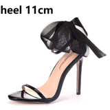 Niulatu Woman Sweet Bow Knot Elegant Ankle Strap Party Sandals Black Thin High Heels White Wedding Shoes Open Toe DJSE