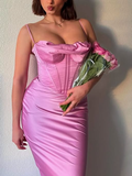 Niulatu Spaghetti Straps Lavender Satin Evening Dress Sheath Party Prom Dress HZ1007