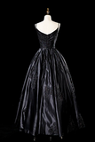 Niulatu Satin Spaghetti Strap Black Wedding Gown A Line Party Evening Dress Formal Prom Dress HZ1007